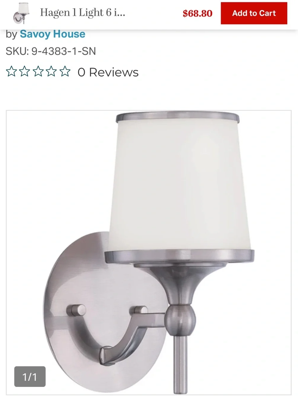Savoy House Brushed Nickel Wall Sconce with White Glass Shade